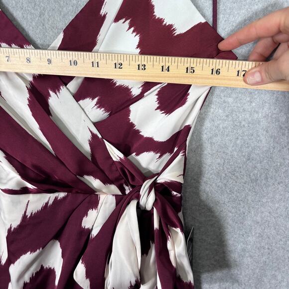 Express Dress Medium Burgundy Midi Satin Wrap Ikat Hi Lo Resort Cruise NEW $98 - Picture 6 of 13